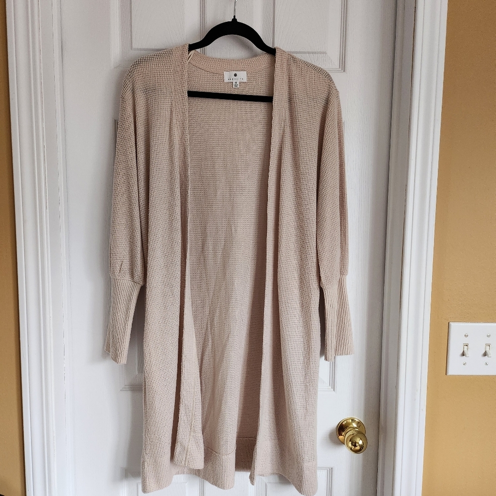 Socialite Beige Waffle Knit Long Cardigan in size xs
